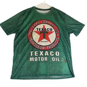 Texaco Motor Oil Retro Green Graphic Pullover Shirt Large All Over Print Racing